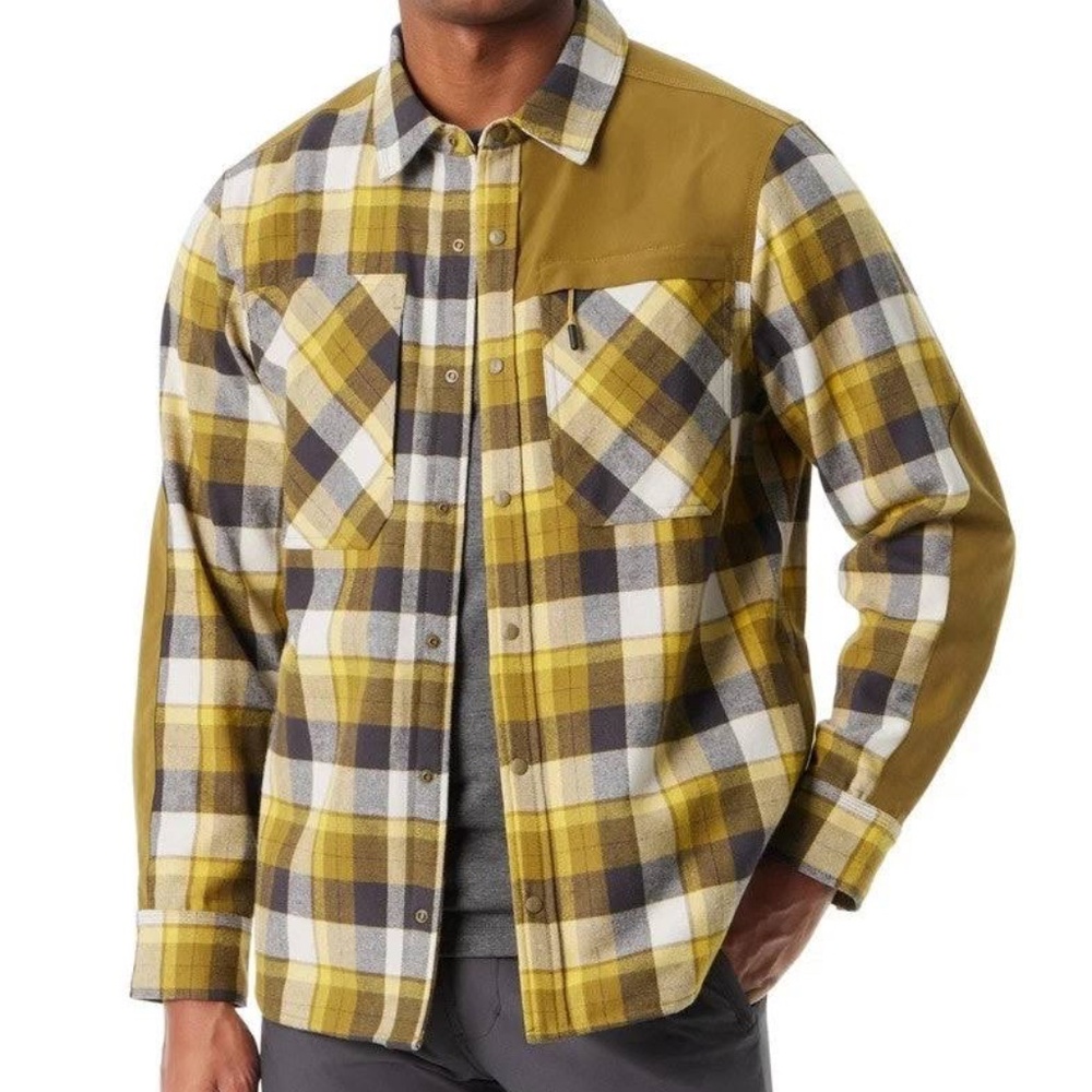 BASS OUTDOOR Men's Utility Flannel Shacket Green Plaid Brushed Twill XL